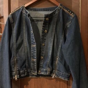 Dark Wash Distressed Short Denim Jacket
